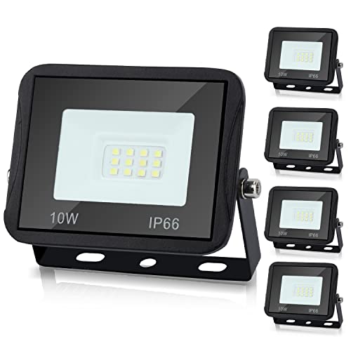 Lospitch 5x10W LED Außenstrahler, 900LM Superhell LED Scheiwerfer, Warmweiß 3000K Strahler, IP66 Wasserdicht Flutlicht, Wandstrahler Baustrahler Außenstahler Leuchtmittel 85-265V AC von Lospitch