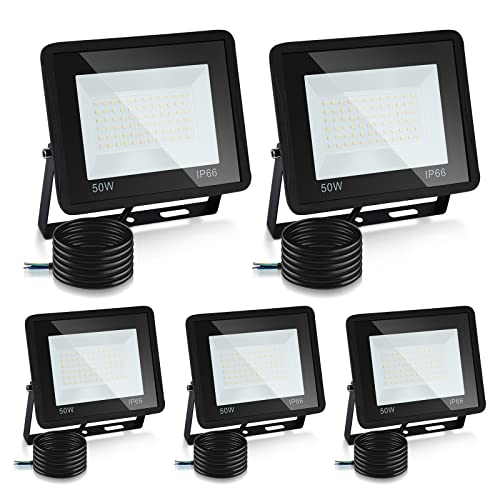 Lospitch 5x50W LED Strahler Außen, 4250LM LED Fluter 6000K Kaltweiß Superhell Außenstrahler, IP66 Wasserdicht Sicherheitslampe LED Scheinwerfer für Garten Innenhöfe (kein Stecker) von Lospitch