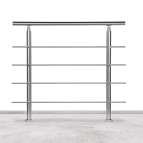 Lospitch Edelstahl-Handlauf Geländer für Balkon Brüstung Treppen mit/ohne Querstreben (160cm, 4 Querstreben) von Lospitch