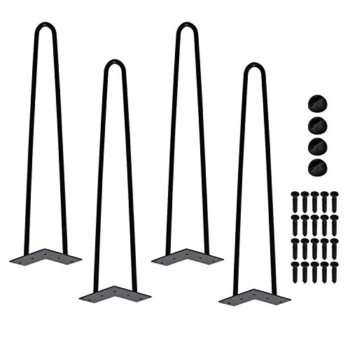 Lospitch Hairpin Beine 40cm Tischbeine Haarnadel Metall Schwarz, Doppelstab Metall Füße Heimwerker, Tisch Beinen für Esstisch, Couchtisch, Schreibtisch, inklusive Freie Bodenschoner und Schrauben von Lospitch