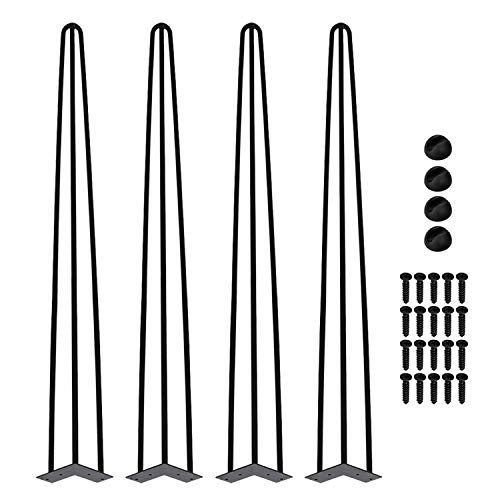 Lospitch Hairpin Leg , Schwarz 61 cm, Haarnadel Tischbeine 4er Set, 3 Stangen, Möbelbein Tischgestell Tischkufen für Esstisch Couchtisch Schreibtisch Kaffeetisch, mit Bodenschoner und Schrauben von Lospitch