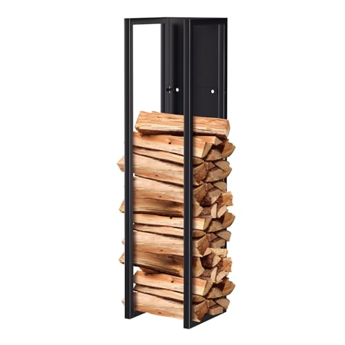 Lospitch Kaminholzregal Innen Metall Schwarz Kaminholzständer Wand Hängend Brennholz Holzhalter Brennholzregal Feuerholzrega für Innen und außen, 25 * 25 * 100cm von Lospitch