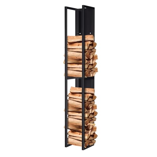 Lospitch Kaminholzregal Innen Metall Schwarz Kaminholzständer Wand Hängend Brennholz Holzhalter Brennholzregal Feuerholzrega für Innen und außen, 25 * 25 * 160cm von Lospitch