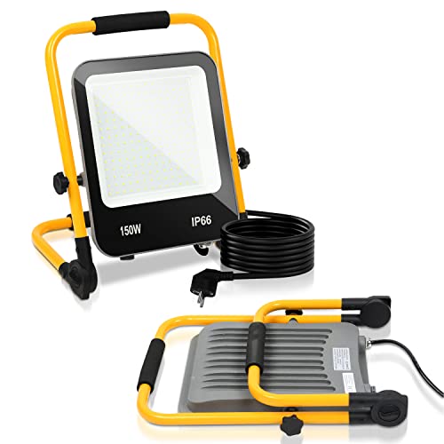 Lospitch LED Baustrahler 150W 13000LM, Arbeitsleuchte LED 6000K Kaltweiß Strahler, LED Bauscheinwerfer mit Stecker, Baustellenlampe Arbeitsleuchter mit 3M Kabel und Stecker, IP66, Werkstatt Garage von Lospitch