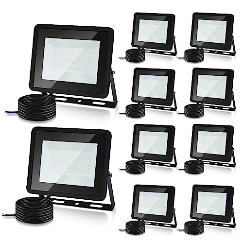 Lospitch Strahler, 100W LED Scheinwerfer Superhell 8500LM 3000K Warmweiß Außenleuchte, Flutlicht IP66 Wasserdicht Außenstrahler für Garten, Auffahrt (Kein Stecker) von Lospitch