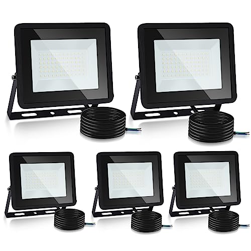 Lospitch LED Strahler, 5x100W LED Scheinwerfer Superhell 8500LM 3000K Warmweiß Außenleuchte, LED Flutlicht IP66 Wasserdicht Außenstrahler für Garten, Auffahrt (kein Stecker) von Lospitch