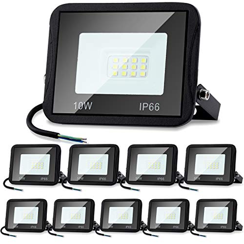 Lospitch LED Strahler 10x10W, Außen Scheinwerfer 900LM Super Hell, Fluter 6000K Kaltweiß IP66 Wasserdicht Aluminium für Garten, Garage, Hof oder Hotel von Lospitch