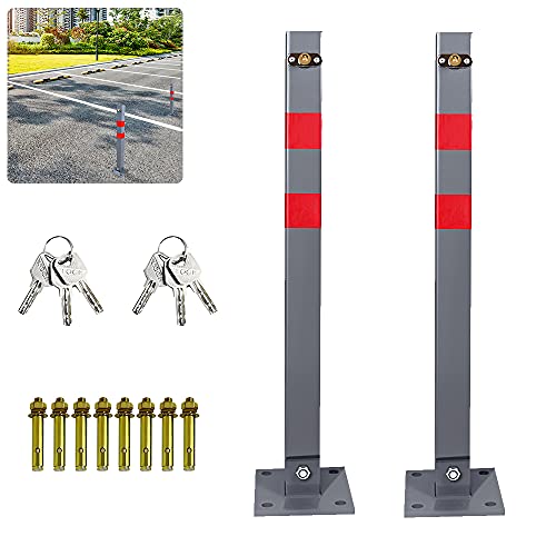 Lospitch Parkplatzsperre Stahl Klappbare Parkpfosten Absperrpfosten Parkplatzsperren mit 3 Schlüssel und Reflexstreifen Robust Standfuß Sperrpfosten Set (2 Stück) von Lospitch