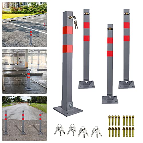 Lospitch Parkplatzsperre Stahl Klappbare Parkpfosten Absperrpfosten Parkplatzsperren mit 3 Schlüssel und Reflexstreifen Robust Standfuß Sperrpfosten Set (4 Stück) von Lospitch