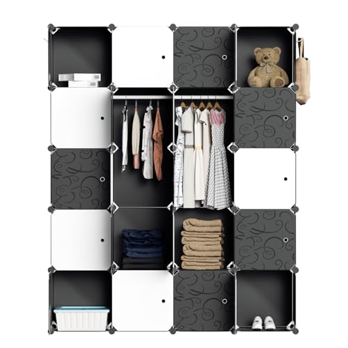 Lospitch Regalsystem Kleiderschrank mit 20 Boxen - Perfekte Garderobe in Schwarz! DIY Stylischer Garderobenschrank mit Türen für jedes Zuhause von Lospitch