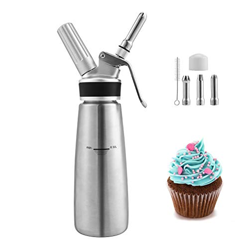 Lospitch Sahnespender Sahnesyphon Edelstahl, 0,5 L Schlagsahnebereiter mit 3 Edelstahl Deko-Düsen und 1 Reinigungbürste, Profi Schlagsahne Dispenser für Desserts Gebäck Sahne, Soßen und mehr Lospitch Sahnespender Sahnesyphon Edelstahl, 0,5 L Schlagsahnebereiter mit 3 Edelstahl Deko-Düsen und 1 Reinigungbürste, Profi Schlagsahne Dispenser für Desserts Gebäck Sahne, Soßen und mehr von Lospitch