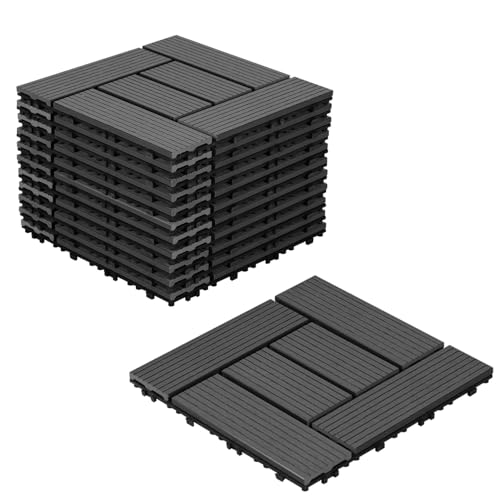 Lospitch WPC Terrassenfliesen, 110 Stück für 10m² WPC Fliesen 30x30 cm Balkon Bodenfliese, Terrassendielen Balkonfliesen Klickfliesen mit Klick-System, Terrassendielen Wasserfest, Anthrazit von Lospitch