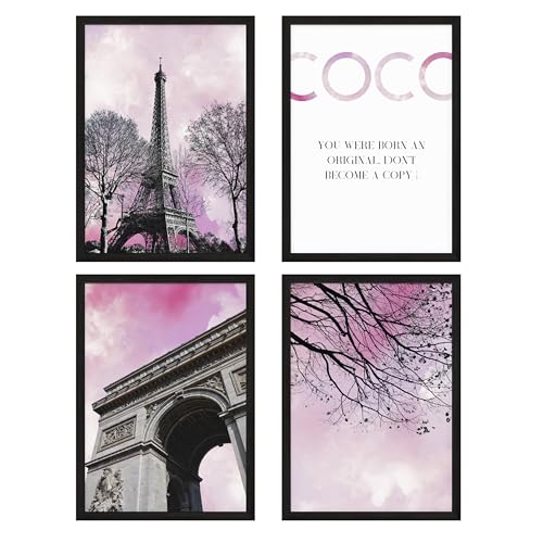 Lost in Today® Premium Paris Poster Set Coco Poster Frankreich Deko Aesthetic Room Decor Poster Rosa Bilder Paris Bilder Aesthetic Kunstdruck Eiffelturm Poster 4 x A4 OHNE RAHMEN von Lost in Today