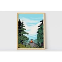 In Den Bäumen | Kunstdruck Natur Illustrierter Kunst Landschaft Mountainbiken Druck Hunde Illustration von LostLinesStudio