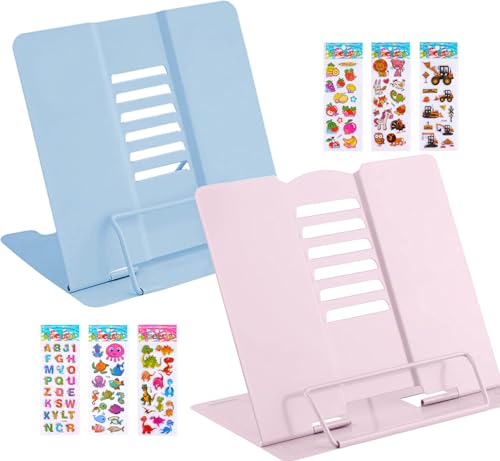 2 Stück Leseständer, Lostwry Leseständer Metall Buchständer Kinder Schule Bücherständer 6 Stufen Verstellbar Kochbuchständer Tablette Buchständer für Küche Büro Schule Zuhause (Rosa+Blau) von Lostwry