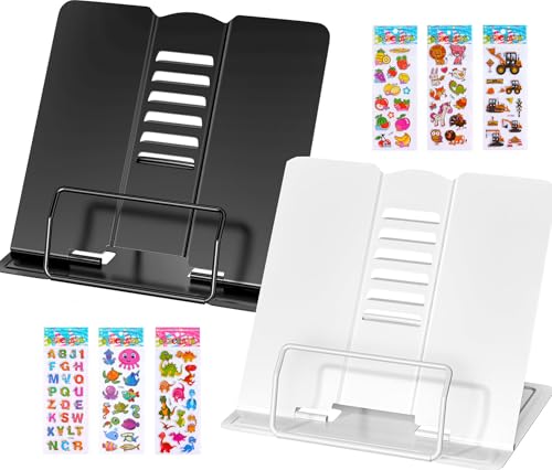 2 Stück Leseständer, Lostwry Leseständer Metall Buchständer Kinder Schule Bücherständer 6 Stufen Verstellbar Kochbuchständer Tablette Buchständer für Küche Büro Schule Zuhause (Schwarz+Weiß) von Lostwry