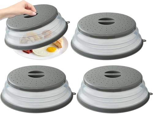 Lostwry 3 Stück Faltbare Mikrowellen Abdeckung Mikrowellen Abdeckhaube Mikrowellendeckel Spritzschutzabdeckung für Lebensmittel Mikrowelle Platte Abdeckung mit Sieb für Obst und Gemüse, Grau von Lostwry
