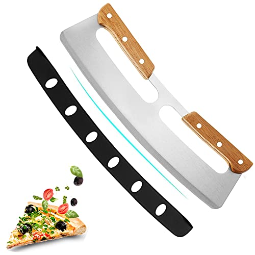 Lostwry Pizzaschneider Edelstahl Pizzamesser Mit Holzgriff und Schützender Abdeckung Ergonomischer Pizza Wiegemesser Pizzacutter für Kuchen Pizza 35 * 11 cm von Lostwry