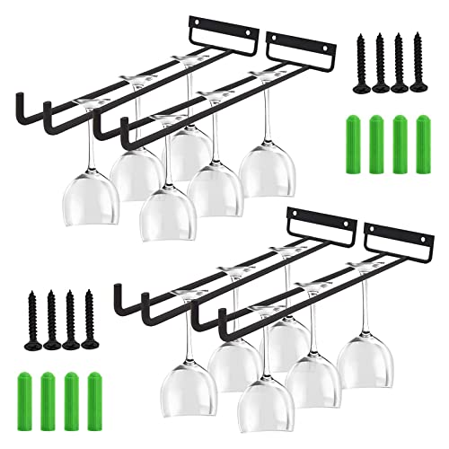 Lostwry Weinglashalter, 4 Stück Gläserhalter zum Aufhängen Metall Weingläser Halterung Gläserschiene Halter Unter Schrank Hängendes Weinglasregal für Küche Bar Restaurant 30cm, Schwarz von Lostwry