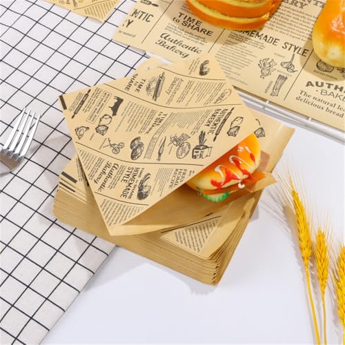Deli Papierblätter 150 Stück Burger Papier Snack-Tüten Sandwich Papier Sandwich Tüten Käsepapier Burger Tüten Snacktasche Pommes Papier für Korb Wrap Papier für Burger Butterbrot Frites 15 x 15 cm von Losuesme