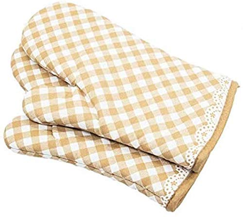 Losuya Ofenhandschuhe rutschfeste Baumwolle Gesteppte Handschuh-Küche Topflappen Kochhandschuhe, Gitter-Stil (Gelb) von Losuya