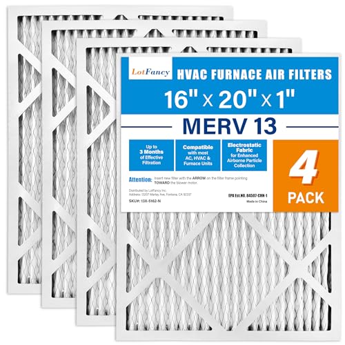LotFancy 16 x 20 x 1 Luftfilter, MERV 13 AC Ofenfilter, 4 Stück gefaltete Klimaanlage HVAC Filter (tatsächliche Größe: 40 x 50 x 1 cm) von LotFancy