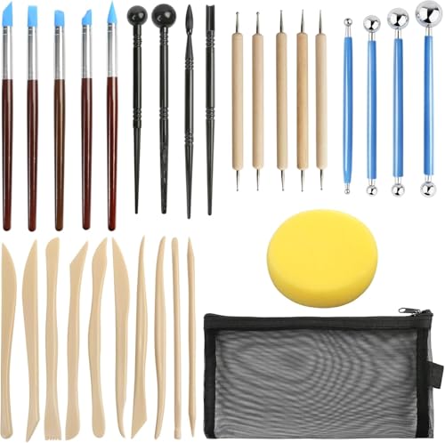 LotFancy Töpferwerkzeug Ton Set 30 Stück, Modellierwerkzeug Set für Kinder und Anfänger, Keramik Werkzeug für Modellbau Handwerk von LotFancy