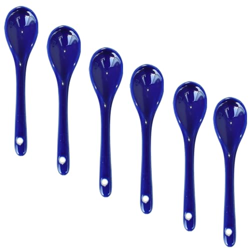 Lotatheta 6 x dunkelblaue Porzellan-Eierlöffel, Keramiklöffel, 11,9 cm, Kaffee, Dessert, Joghurt, Tee, Milchtee von Lotatheta
