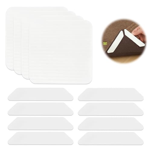 Lotbun 12 Stück Teppich Antirutschunterlage, 4 Stück 10x10cm Wiederverwendbarer antirutschmatte Vacuum Tech und 8 Stück antirutsch Pads für Parkettboden Fliesen von Lotbun