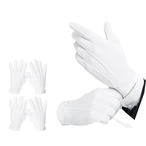 Lotbun 2 Paar Weiße Handschuhe mit Knöpfen, Nylon, Nylon-Handschuhe für Polizei, formelle Smoking, Ehrenwache, Weiße Herren-Baumwollhandschuhe von Lotbun