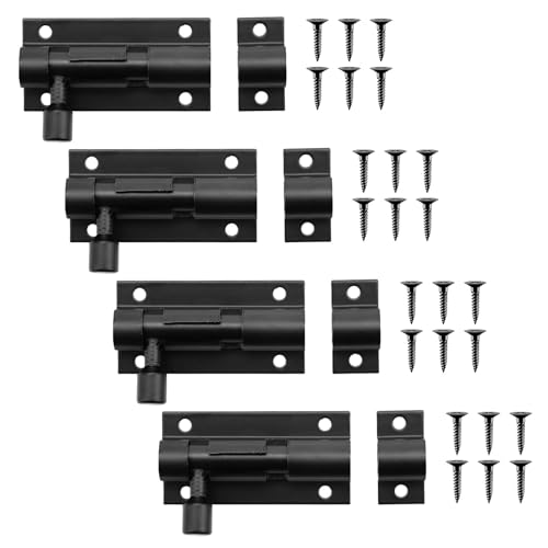 Lotbun 4 Stück Schieberiegel Türriegel Schwarz,für Gartentor，Schiebeschloss ，Türriegel Abschließbar，Bolzenriegel von Lotbun