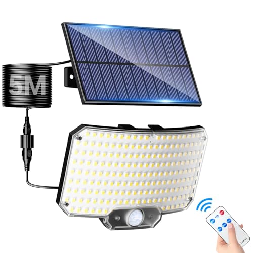 Lotmos Solarlampen für Außen mit Bewegungsmelder 1 Stück, 234 LED Aussenleuchte Solar IP65 Wasserdicht Solarleuchte 3 Modi Strahler mit Fernbedienung, Solar lampe outdoor für Garten Garage Aussen von Lotmos