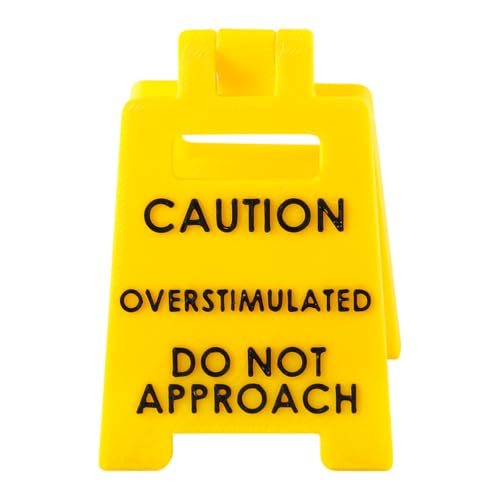Lotsdonxia Doppelseitiges Schild mit Aufschrift "Caution Overstimulated Desk Sign", lustiger Bürohumor, Warnung am Arbeitsplatz, Heim-/Bürodekoration, Gaggeschenk für Kollegen (Gelb) von Lotsdonxia