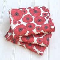 Leinen Geschirrtuch Handgezeichnete Rote Mohnblumen Blumen Küchenwäsche von LottieLaneDesigns