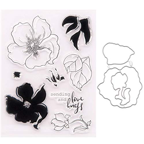 Liebesblume Silikon Stempel und Stanzschablonen Set für DIY Kartenherstellung Scrapbooking Album, Fotoalbum dekoration(Cutting Dies&Clear Stamp Seal) von Lottoyday