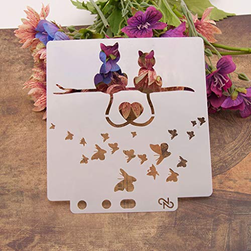 Lottoyday Love Cat DIY Aushöhlen Design PET Kunststoff Schablone, perfekt geeignet für Textilgestaltung, Wandgestaltung, Fenster, Papier, Scrapbooking, Kinder Basteln, 14x13cm/5.51x5.12in von Lottoyday