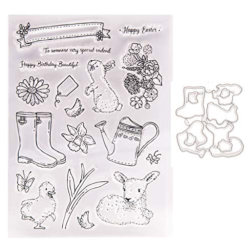 Osterhasenkranz Silikon Stempel und Stanzschablonen Set für DIY Kartenherstellung Scrapbooking Album, Fotoalbum dekoration(Cutting Dies&Clear Stamp Seal) von Lottoyday