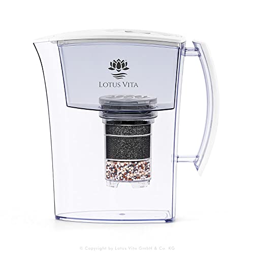 Lotus Vita LOTUS div. Farben - Wasser Filterkanne mit Kartusche, Reduziert Kalk Chlor Blei aus Leitungswasser durch Aktivkohle Ionentauscher, BPA-frei (Weiß Matt inkl. elektronischem Timer) von Lotus Vita