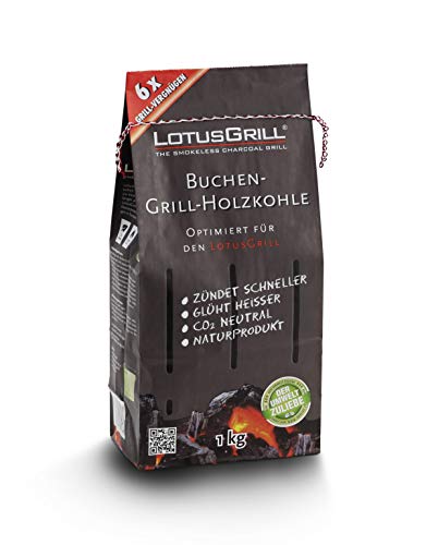 LotusGrill Buchen-Holzkohle 1kg! Speziell entwickelt für den raucharmen Holzkohlegrill/Tischgrill von LotusGrill