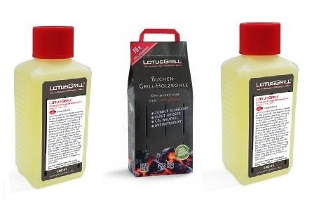 LotusGrill Buchenholzkohle 2,5 kg Sack inkl. 2X LotusGrill Brennpaste 200 ml, beides entwickelt für raucharmes Grillen mit dem LotusGrill von LotusGrill