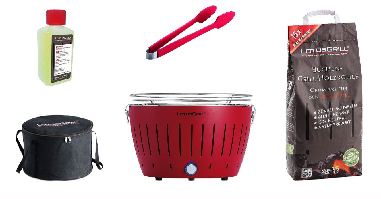 LotusGrill Holzkohlegrill LotusGrill Starter-Set Classic 1x Grill Feuerrot mit USB-Anschluß von LotusGrill