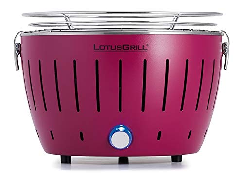 LotusGrill S Small Kompakt Pflaumenlila der raucharme Holzkohle-/Tischgrill in verschiedenen Farben. Stromversorgung via USB-Anschluß oder Powerbank. Für Camper, Wanderer und auf dem Boot geeignet von LotusGrill