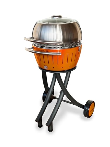 LotusGrill XL Gartengrill Set Limettengrün - Grillwagen mit Grillhaube XL aus Edelstahl (Mandarinenorange) von LotusGrill