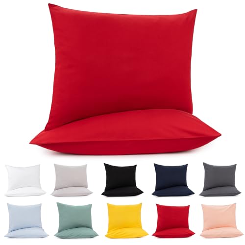 Lotusein Kissenbezug 40 x 80 cm (2er Set) - Rot - 100% Jersey Baumwolle 175 g/qm Kissenbezüge - Kissenhülle für Kissen mit Reißverschluss - Oeko-Tex Zertifiziert von Lotusein