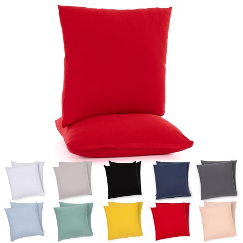 Lotusein Kissenbezug 40x40 cm (2er Set) - Rot - 100% Jersey Baumwolle 175 g/qm Kissenbezüge - Kissenhülle für Kissen mit Reißverschluss - Oeko-Tex Zertifiziert von Lotusein