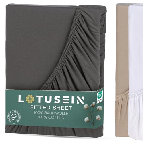Lotusein Spannbettlaken 160x200 cm Anthrazit - 100% Baumwolle Spannbetttuch Bettlaken Jersey, Matratzenhöhe bis 30 cm, Oeko Tex Standard 100 Anthrazit 160 x 200 von Lotusein