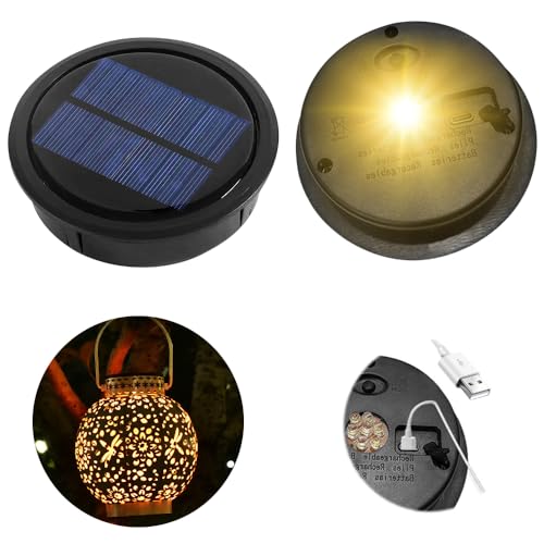 Lotvic 2 Stück Solarleuchten Ersatzteile, Solarleuchten Ersatz Top 10.5cm, Wasserdicht Solar Ersatzdeckel, 1200mAh USB-Aufladung Ersatz Solarmodul für Gartenleuchten Terrasse DIY von Lotvic