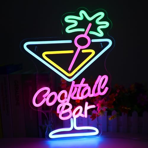 Lotvic Cocktail Bar Neon Schild, Neonschild Cocktail, Leuchtreklame Bar, Cocktail Neon Licht, LED Neonlicht Zeichen, USB Powered Rosa Blau Grün Neonschild für Bar Club Nachtclub Store Party Sign Dekor von Lotvic