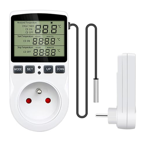 Lotvic Digitaler Thermostat Sockel VA LCD Display Temperaturregler Ausgang 16A 100–250 VAC Blaue Hintergrundbeleuchtung mit 3 m Temperatursensor für Inkubator, Gewächshaus, Aquarium von Lotvic