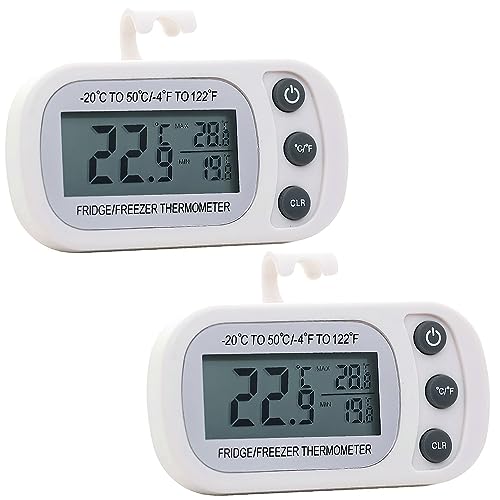 Lotvic Digitales Kühlschrank-Thermometer, Gefrierschrank-Thermometer mit großem LCD-Display, Min/Max °C/°F Funktion, Kühlschrank-Thermometer UK für Gefrierschrank, Kühlschrank (2 Stück, weiß) von Lotvic